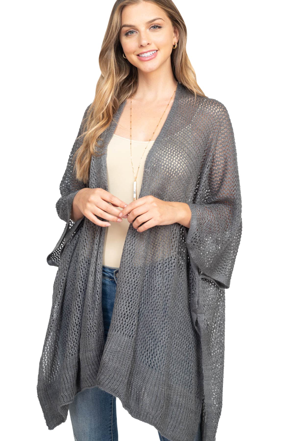 RIAH FASHION Bohemian Sequin Glitter Shawl Wrap Poncho - Kimono Cardigan, Sparkly Metallic Mesh Scarf, Open Knit Crochet