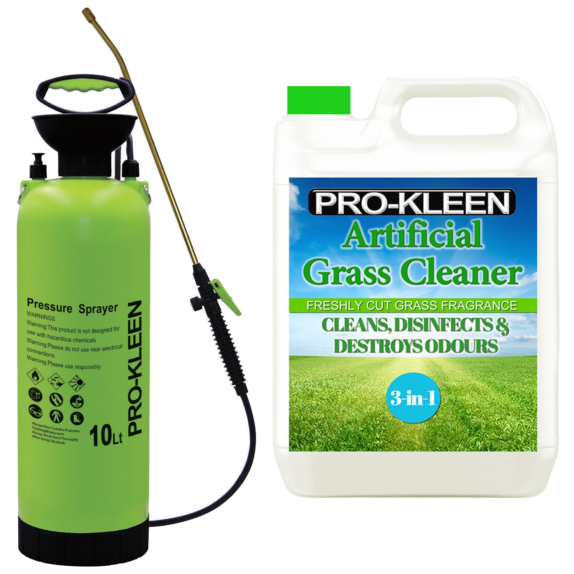 Pro-Kleen Artificial Grass Cleaner 5L and Disinfectant With 10Ltr Pump Sprayer - Concentrate: Makes 15 Litres - for Homes with Dogs. Cleans, Deodorises & Leaves a Fresh Fragrance (Fresh Cut Grass)