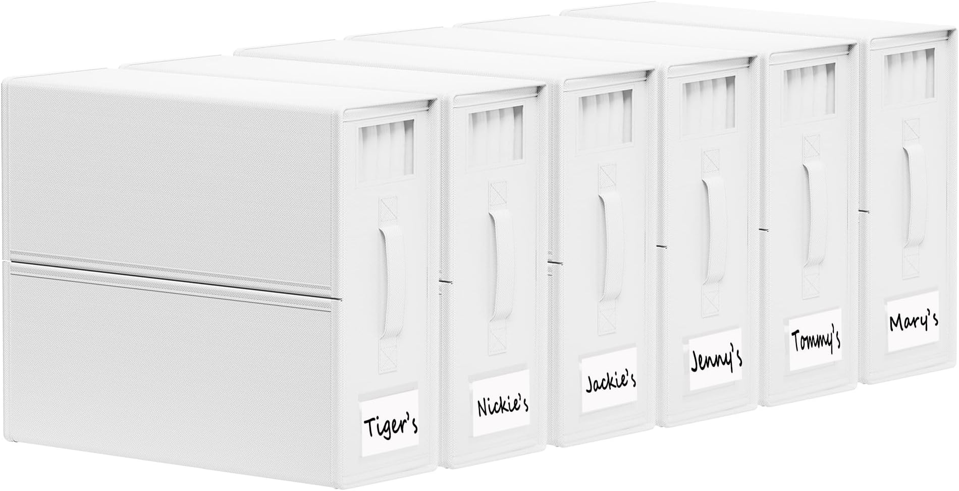 SUOCO SheetCube Bed Sheet Organizers and Storage 6 Pack, Foldable Linen Closet Organizer with Window and Label, Bedding Folder Storage Box Container for Blanket, Duvet Cover Set, Bed Sheet Set - White