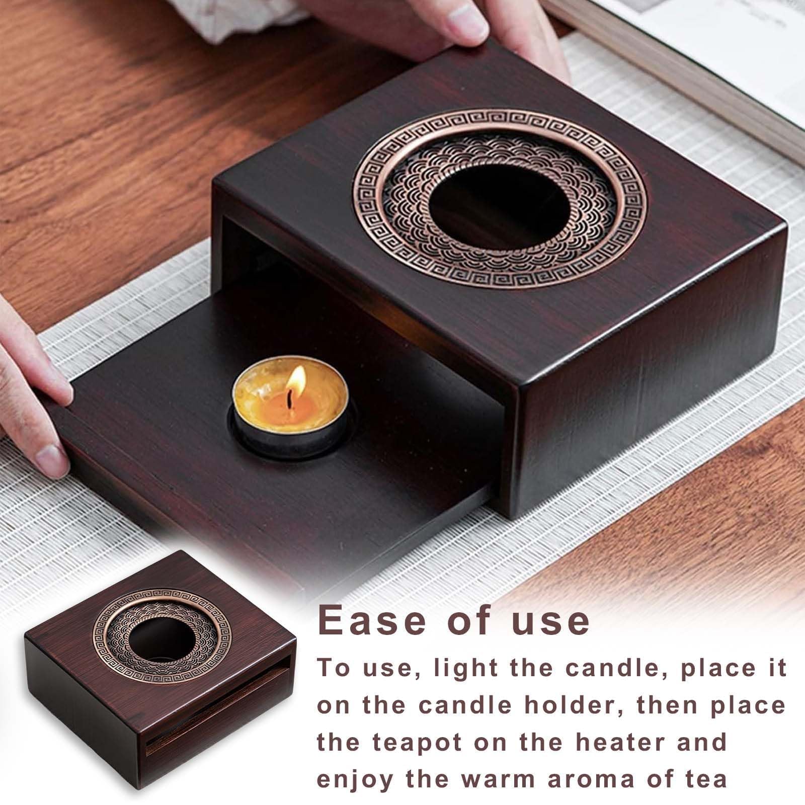 MINZHI Calientaplatos para tetera de madera bambú, base calentador de té y café