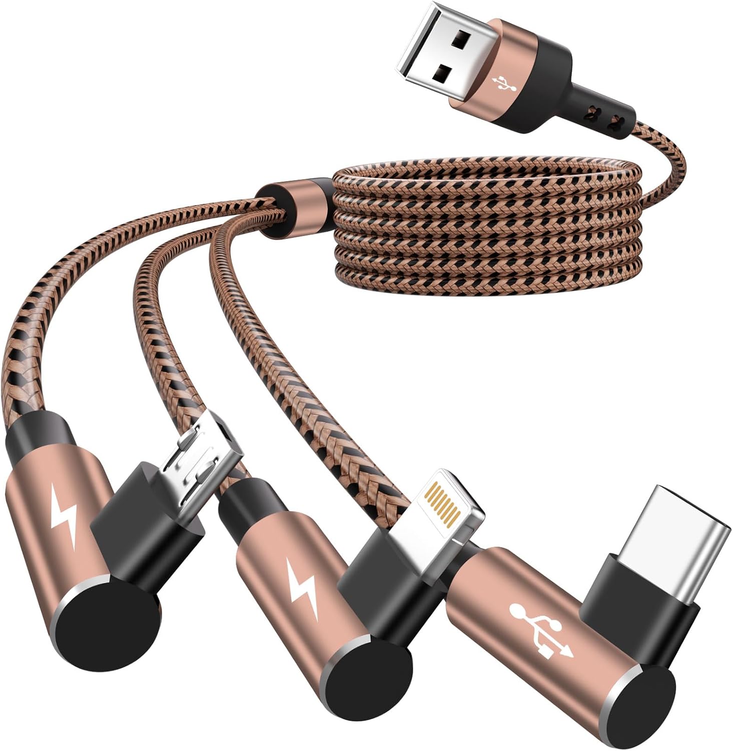 90 Degree USB Multi Charging Cable, 3 in 1 USB Cable for iPhone 17 Charger/ IP/Micro Port, Cruise Travel Essentials Right Angle Sideways Multi Charger Portable Designed for Phone Accessories 5FT 1Pack