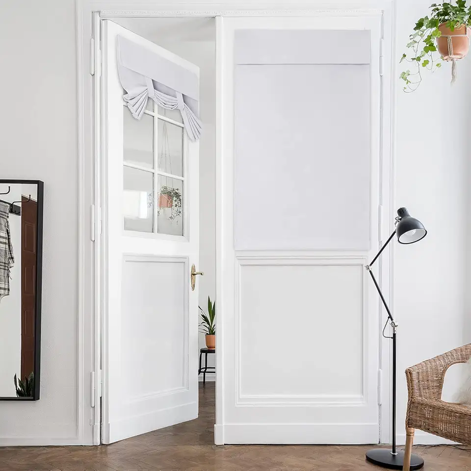 HOMEIDEAS Cortinas de porta francesas blackout brancas acinzentadas, cortinas de janela de porta de privacidade, persianas de 76 x 101 cm para janela de vidro, coberturas de persianas com isolamento