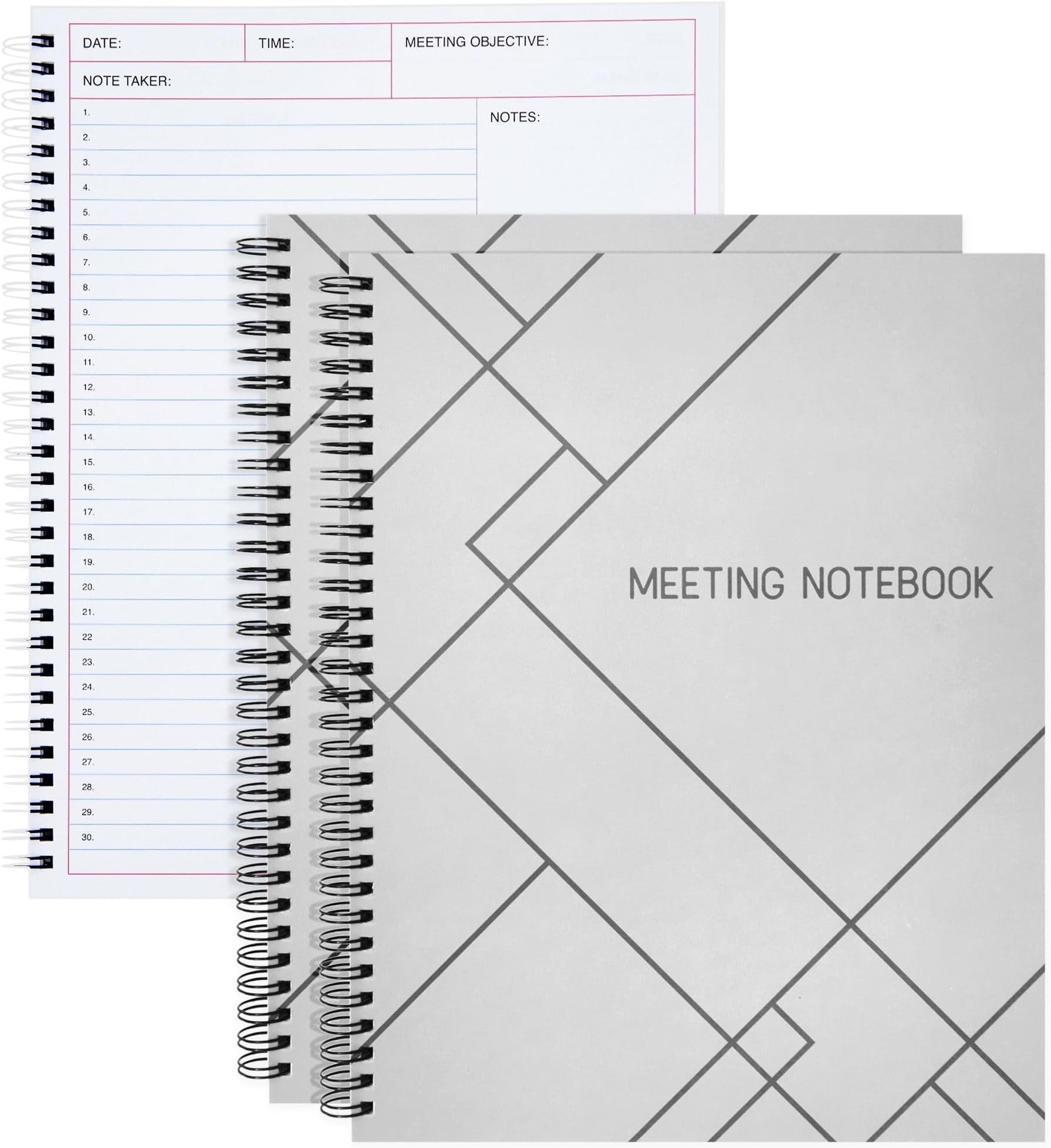 Juvale Meeting Notebook for Work - Spiral-Bound Planner Notebook for Work Planner & Office Supplies - Agenda & To Do List Notepad - 11 x 8.5 In, White, Pack of 2