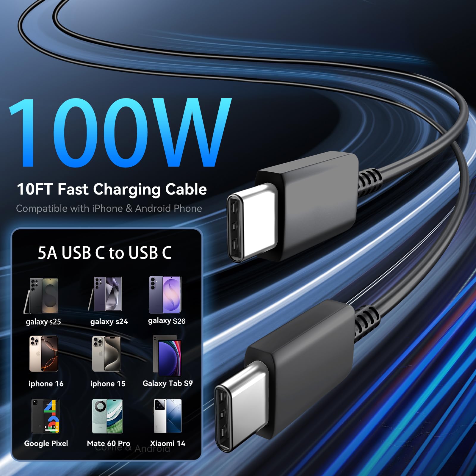 Super szybka ładowarka USB-C 45 W, ładowarka 2-portowa typu C 45 W, blok szybkiego ładowania z kablem USB C 10 stóp do Samsung Galaxy S25 Ultra/S25+/S25/S24/S23 Ultra/S23+/S22