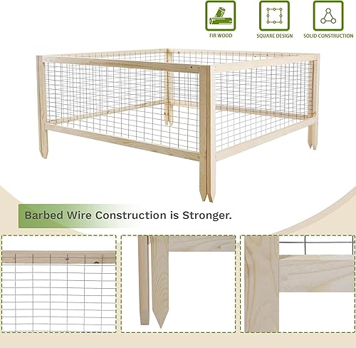 Miniatura 3 de SUNCROWN Valla de madera para cama de jardín al aire libre marco de maceta para verduras frutas hierbas paquete de 4 447 x 236 pulgadas