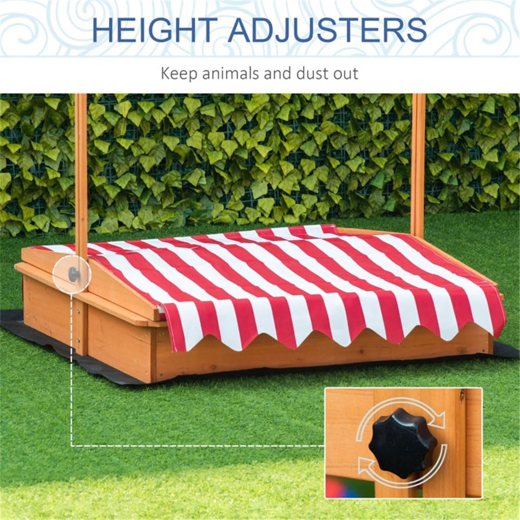 Sand Boxes for Kids Outdoor Wooden Sandbox with Adjustable Canopy and 2 Plastic Basin Sand Pit for Beach Patio Outdoor Sand Box Kids Outdoor Play Equipment Sand Protection Bottom Liner