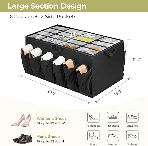 Miniatura 2 de Organizador de zapatos para armario, solución de almacenamiento de zapatos con cubierta transparente y separadores ajustables, caja de zapatos de