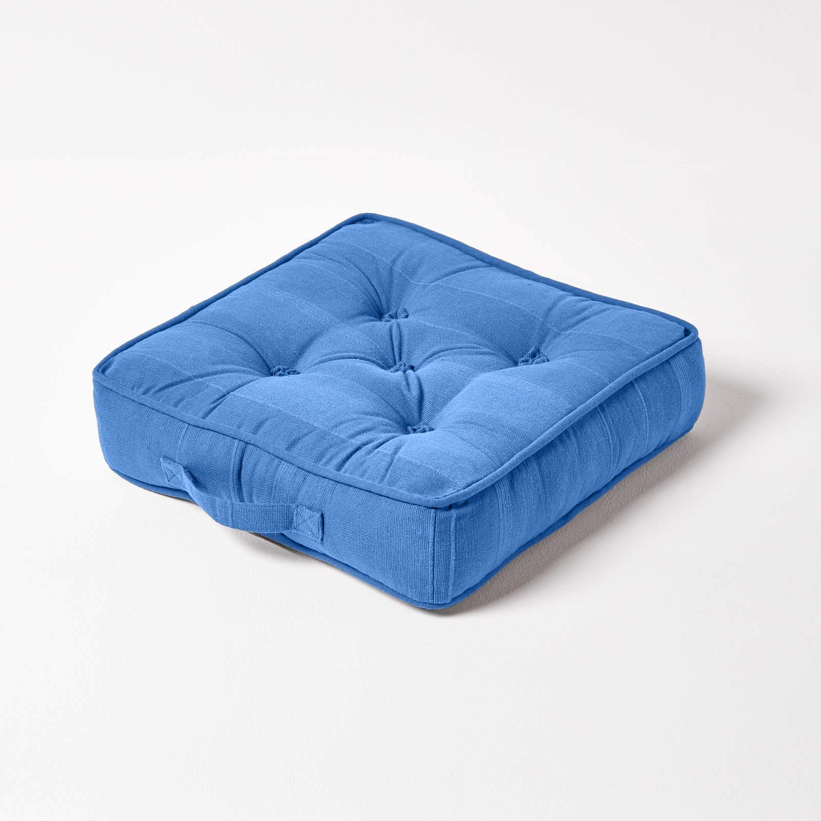 Homescapes Blue Rajput 100% Cotton Floor Cushion 40 X 40 X 8 Cm Square Indoor Garden Dining Chair Booster Seat Pad Cushion