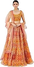 Women's Organza Semi Stitched Lehenga Choli With Dupatta | Digital Print With Creaz Pattern | Traditional, Wedding, Ethnic Wear Lehenga (ZC-MAndAKINI-Vol2i-121-Yellow)