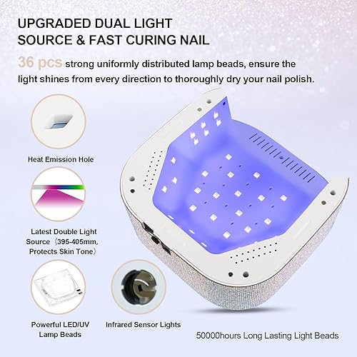 Miniatura 4 de Lavinda Lámpara de uñas LED UV, lámpara de uñas inalámbrica recargable de 54 W, secador de uñas de gel con 4 ajustes de temporizador, lámpara