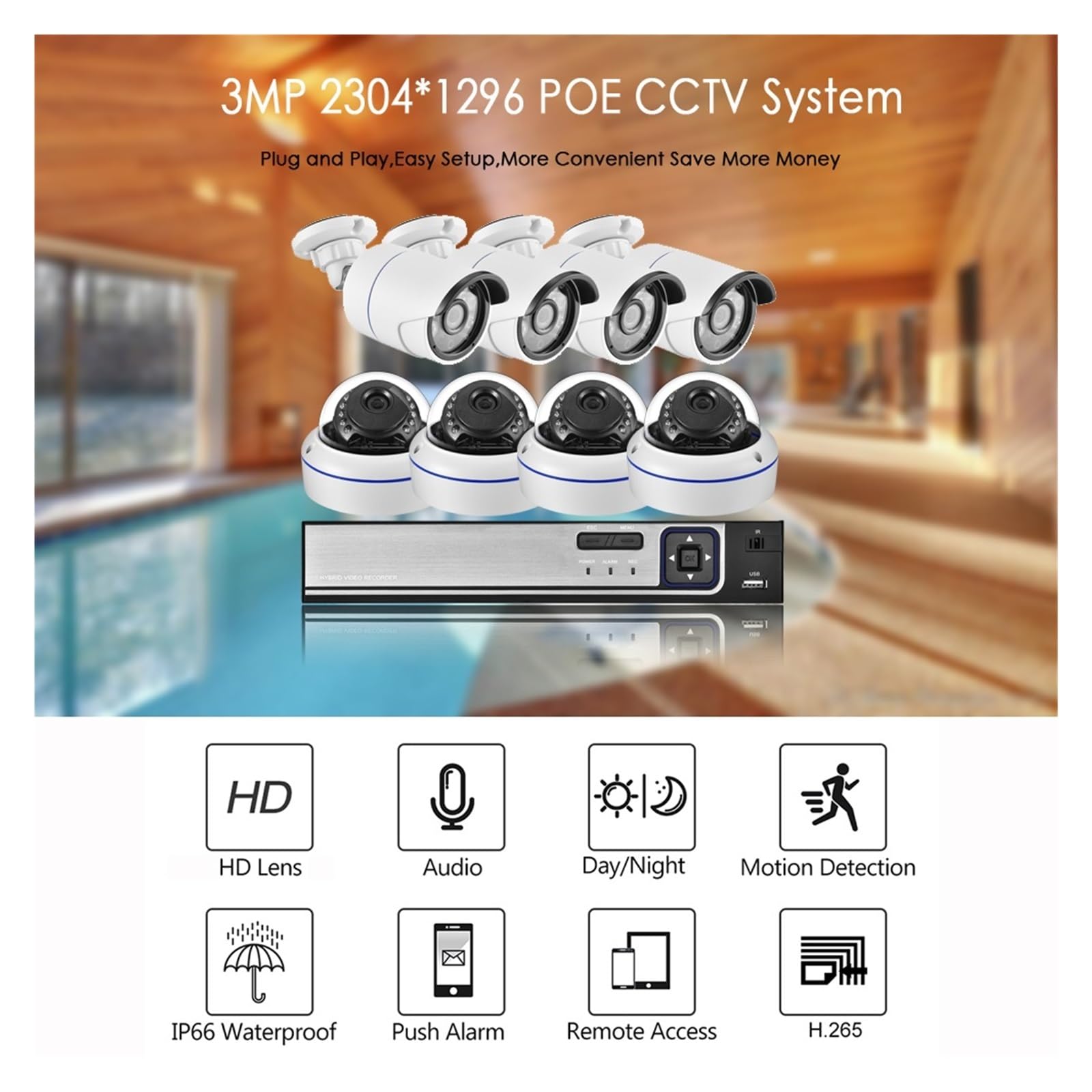 265 8CH 3MP POE NVR Kit Audio Sound CCTV System 3.0MP Dome Sicherheit IP Kamera P2P Indoor Outdoor Video Überwachung Set(None,8CH NVR and 2 Camera)