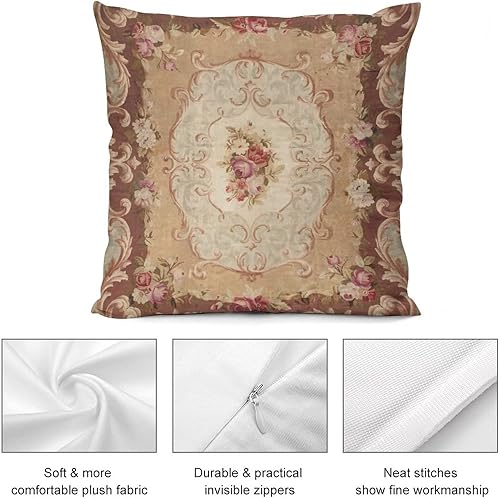 Miniatura 4 de Nebra Fundas de almohada con estampado floral de rosa antigua estilo Aubusson francés, acogedora funda de almohada cuadrada para decoración del