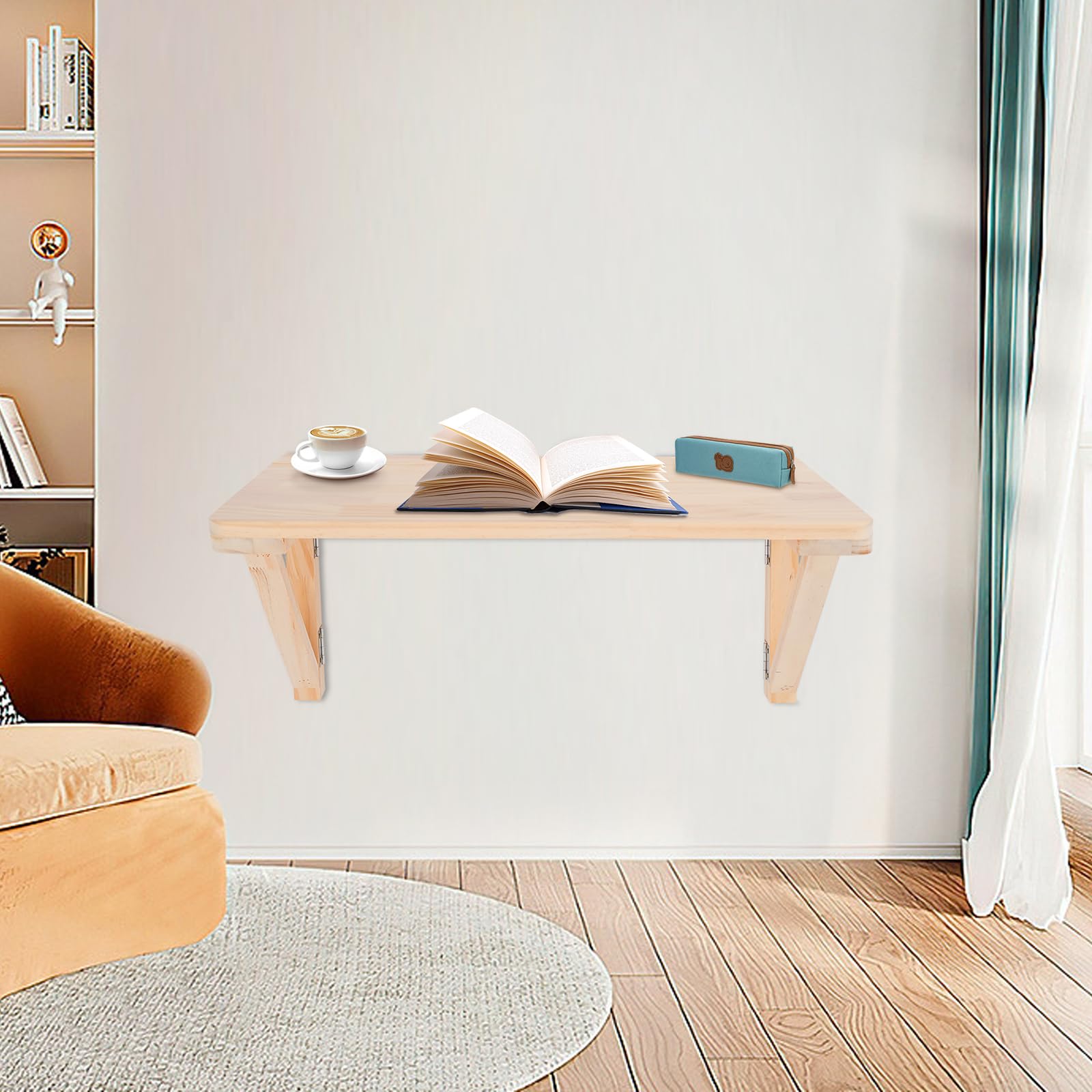 Mesa plegable de pared, de madera de pino, plegable y ahorra espacio, para balcón, oficina, baño, caravana, almacén, garaje, salón, estudio, dormitorio, cocina, lavadero (60 x 40 cm)