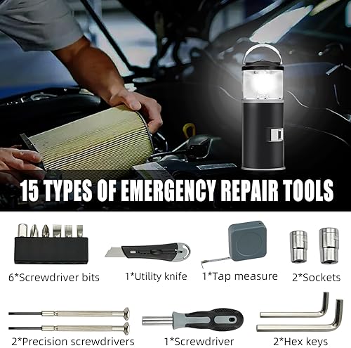 Miniatura 3 de Regalos para el Día del Padre para papá, faroles LED de campamento alimentados por batería, linterna con kit de herramientas de 15 piezas, regalos