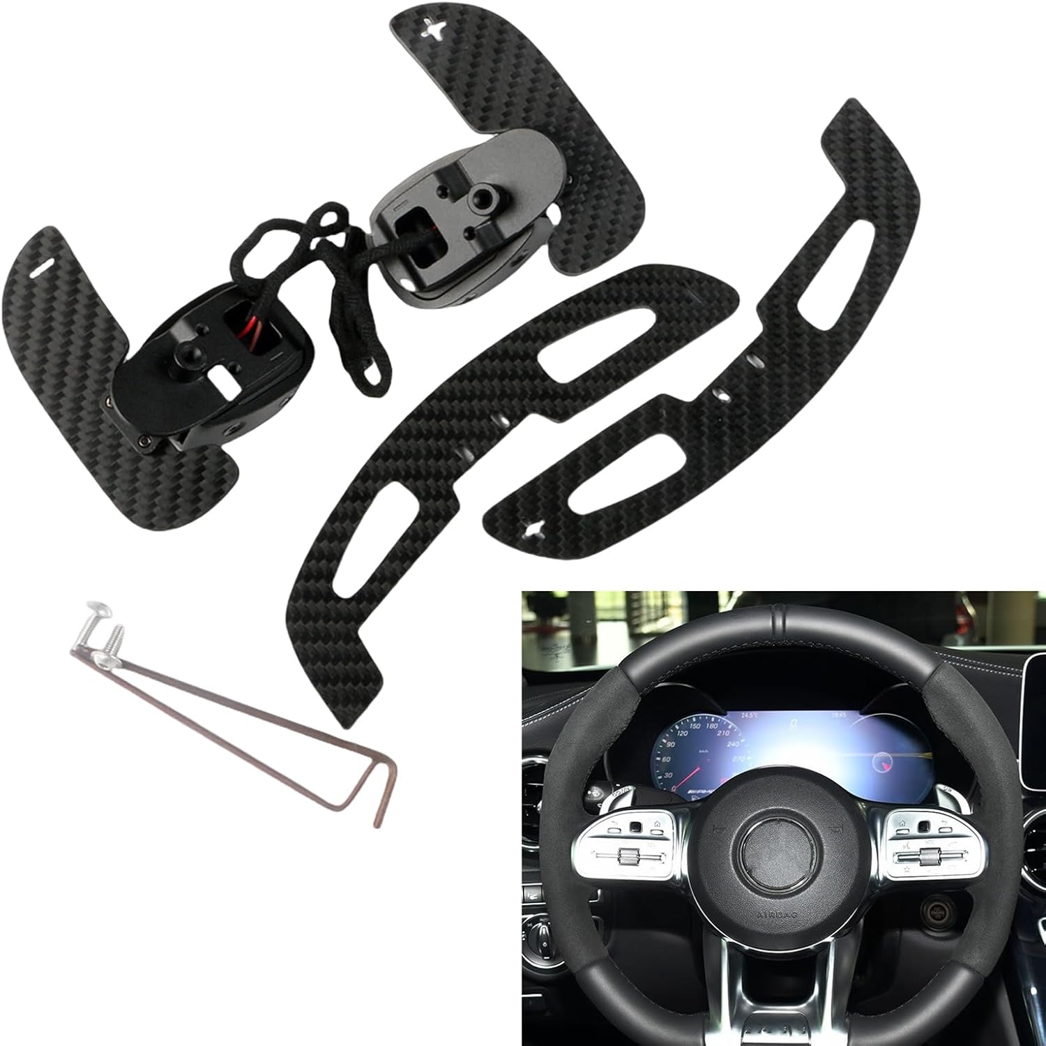 Car Inner Steering Wheel Paddle Shifter Extension Set for Mercedes Benz AMG Line Carbon Fiber