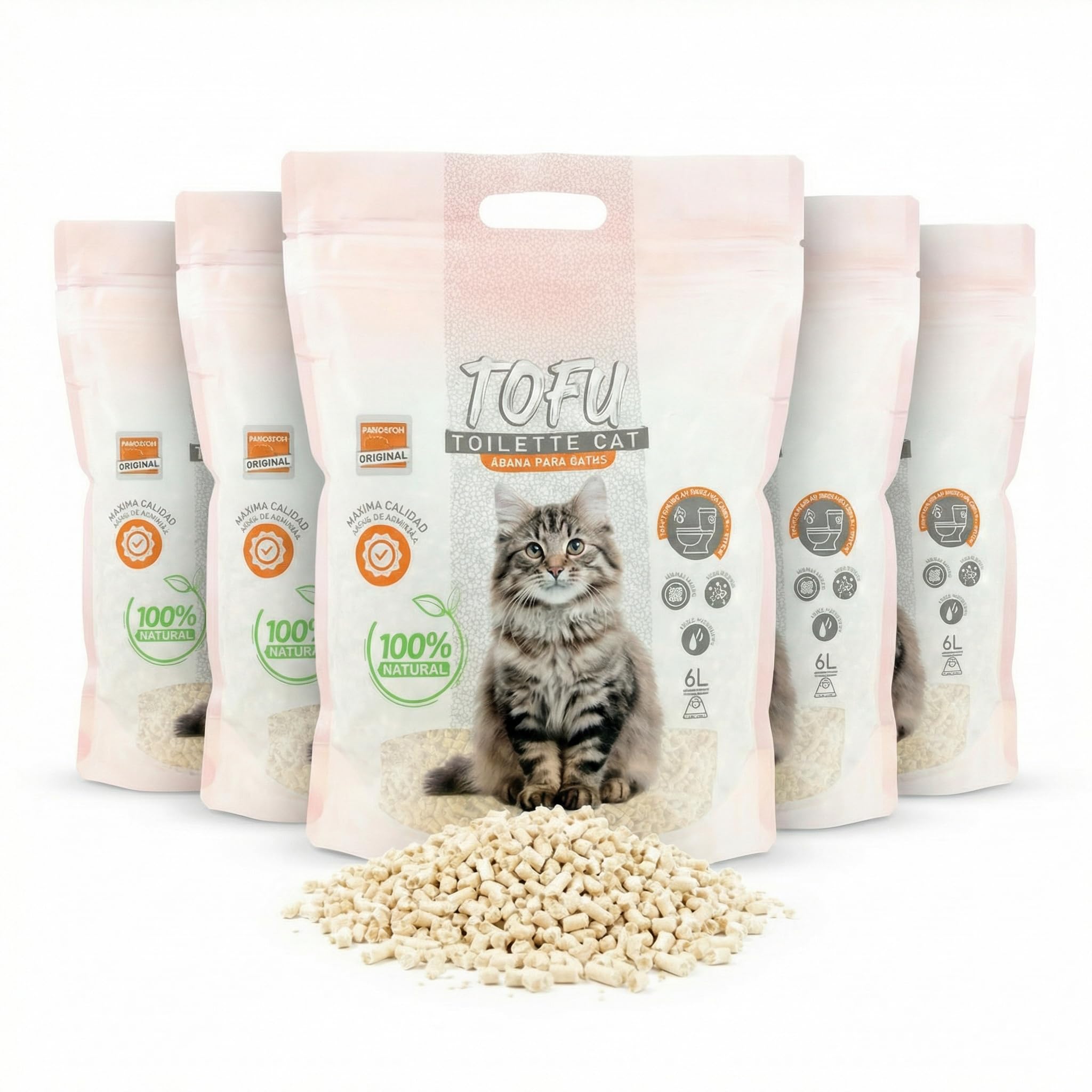Arena para Gatos de Tofu 16,2 kg (Paquete de 6 Bolsas) – Arena aglomerante sin Polvo, Control de olores Durante 24 Horas, Biodegradable y desechable por el Inodoro.