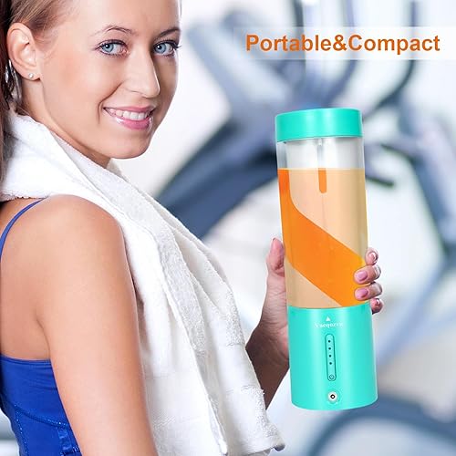 Miniatura 7 de Vaeqozva - Licuadora portátil para batidos y batidos, licuadora personal de 16 onzas, 6 cuchillas ultra afiladas, mini botella magnética recargable