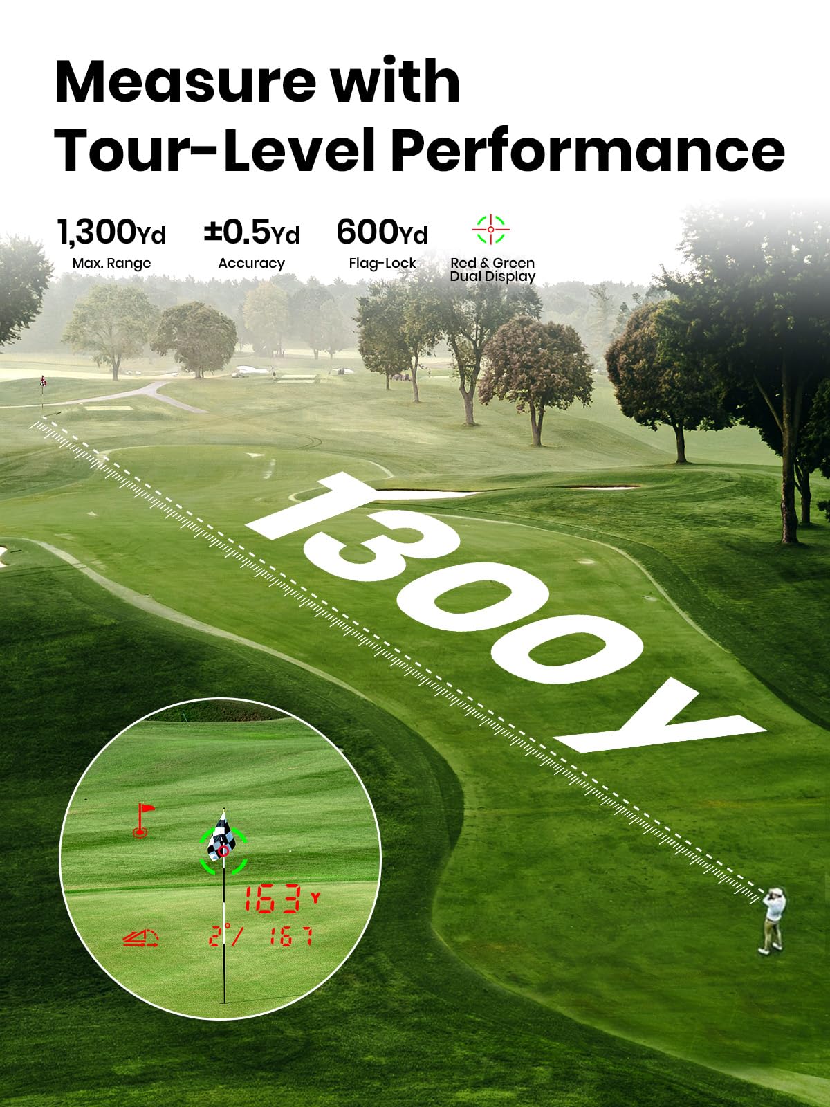 MilESEEY Télémètre de Golf G1, Tactile & GPS avec Pente, 43000+ Courses de Golf préchargées, Affichage Rouge & Vert, Verrouillage de Drapeau en 0.1s avec Vibration, 6X Grossissement