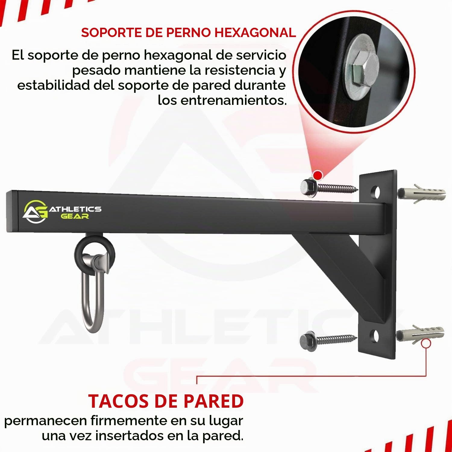 Athletics Gear Soporte para Saco de Boxeo de Pared 30 cm Hierro Calibre 16 Grillete en D Giratorio
