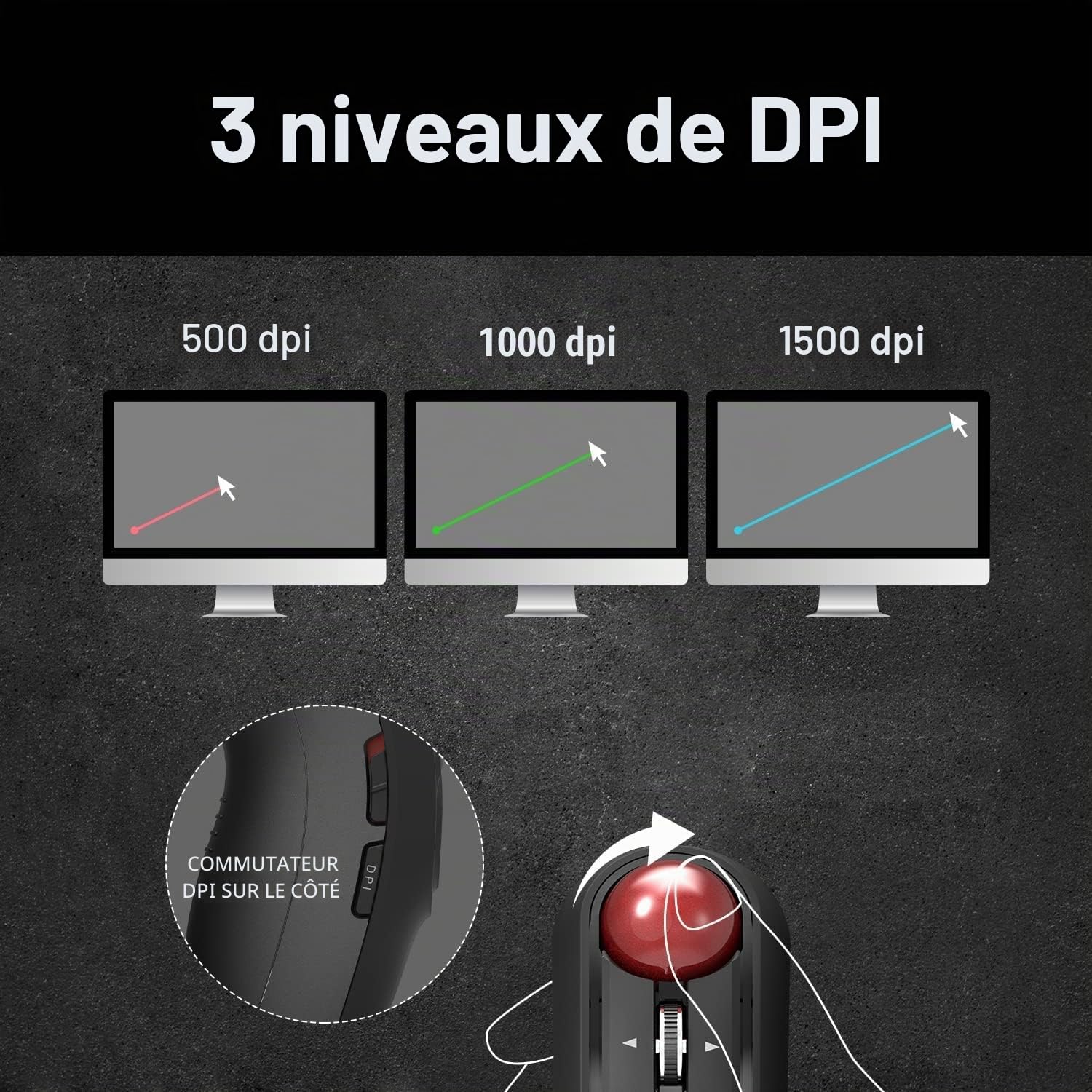 Elecom Relacon M-RT1DRBK Souris Portable avec contrôle du Pouce, sans Fil 2,4 GHz, Design Ergonomique, Fonction à 10 Boutons, Windows11, MacOS