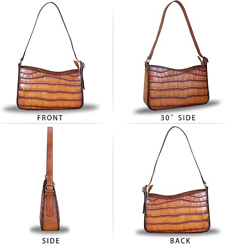 Miniatura 4 de Bolso de cuero genuino para mujer bolso de mano con patrón de cocodrilo Marrón, Púrpura/Ombre Force., Rojo