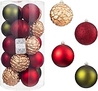 Vista 16 de Every Day is Christmas - Juego de adornos de Navidad de 50 unidades de 2.24 pulgadas (57 mm), juego de adornos inastillables para el árbol de rojo