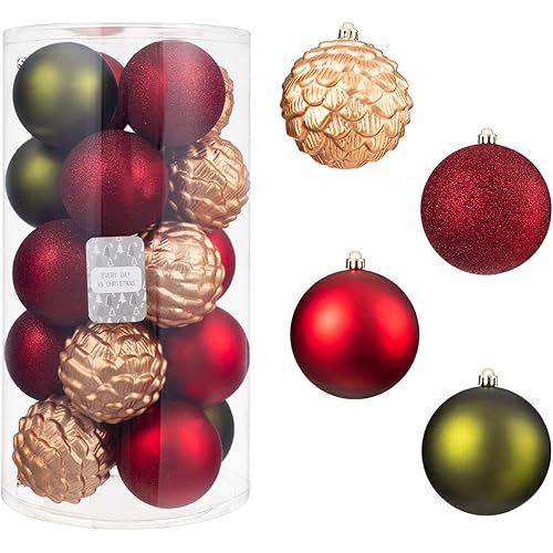 Every Day is Christmas 20ct Shatterproof Christmas Ornaments, 3.6" Plastic Christmas Balls Decoration