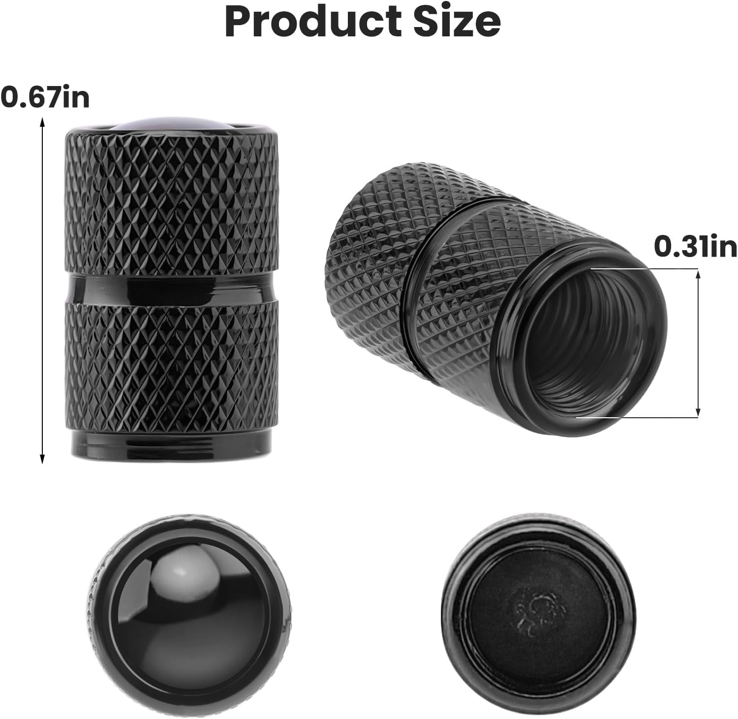 Universal Tire Valve Stem Caps, 4pcs Aluminum Tire Valve Cap Set, Corrosion Resistant Stem Covers for Cars SUVs Trucks Motorcycles Bikes (Solid-Black)