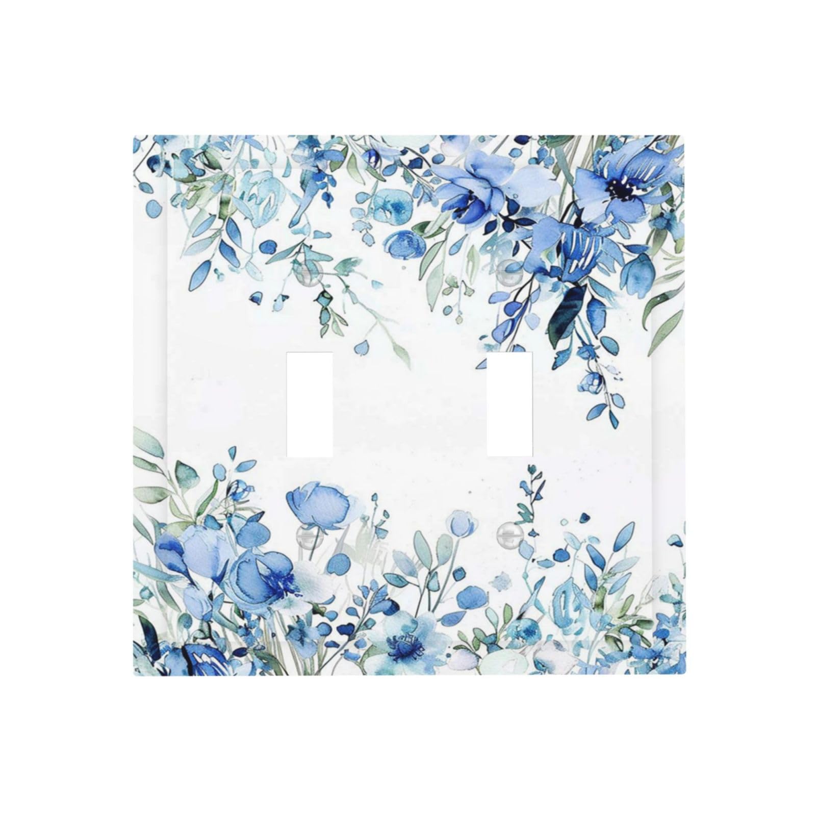 Tewujay Light Switch Cover Watercolor Blue Flower Plant 2 Gang Wall Plate Double Light Switch Plate Toggle Decorative Outlet Covers Electrical