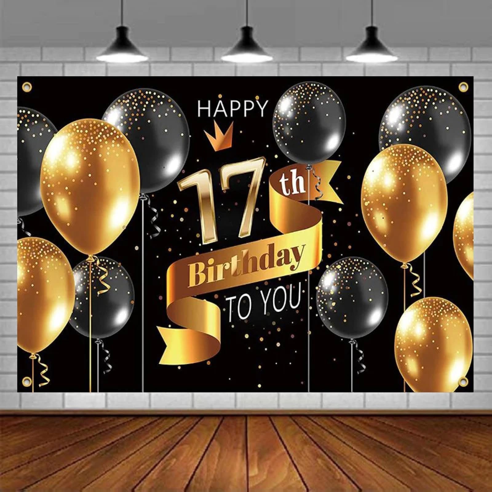 Tło fotograficzne Happy 17th Birthday Party Birthday Party Banner Party Decorations Kids Supplies Black Gold Poster