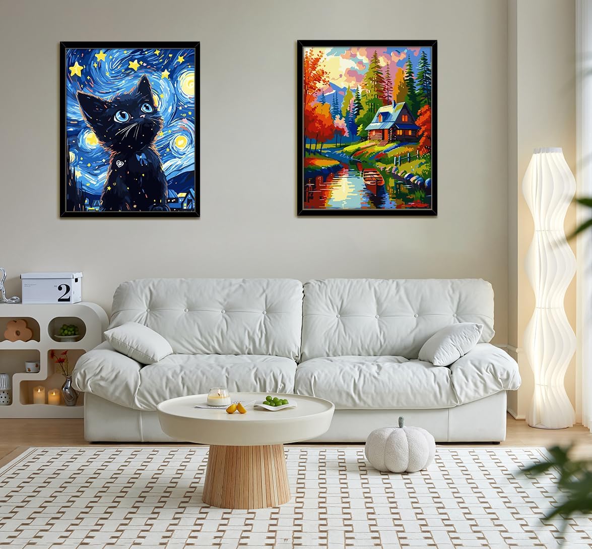 FILASLFT Paint by Numbers Kit for Adults Beginner Black Cat, Paint by Number on Canvas DIY Starry Night, Abstract Sky Acrylic Digital Oil Painting Craft for Gift Home Wall Decor(16 x20 Inch)