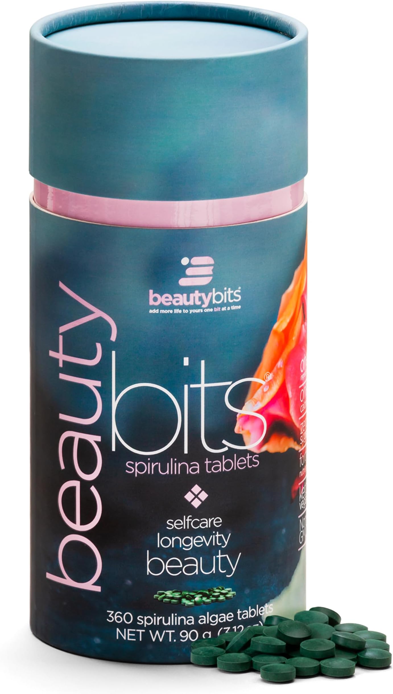 BEAUTYbits - Organic Spirulina Tablets - Algae Superfood - Collagen, Protein, Chlorophyll - Hair, Nails, & Skin Care - Vegan, Keto, Gluten Free - Self Care - Skincare Beauty Gifts - 360 Tablet Can