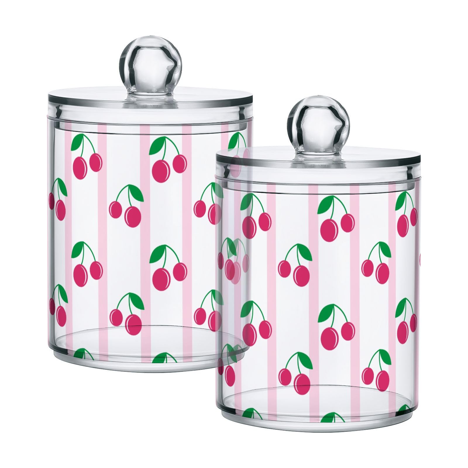 Cherry-red-print Restroom Bathroom Organizers with Lid Qtip Holder Dispenser Apothecary Jars Cotton Balls Pads Swabs Holder Jar 4
