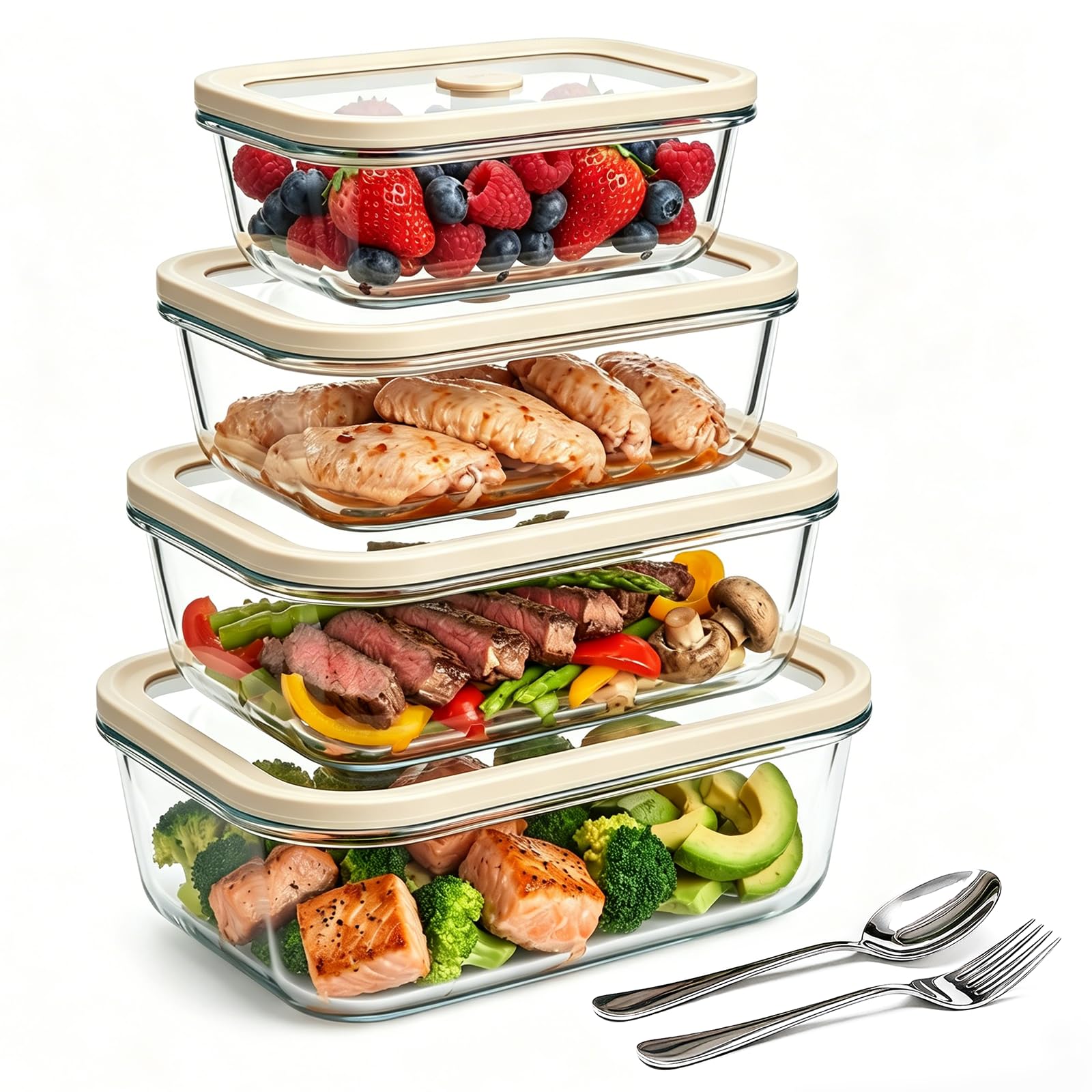Photo 1 of Encheng Multi-Size Glass Food Storage Containers with Glass Lids, 4 Pack