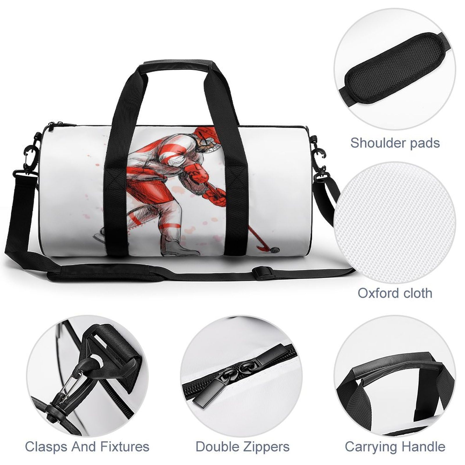 Joueur De Hockey sur Glace Sac De Sport Gym Sac De Voyage Sac Week-End Duffel Bag pour Camping Randonnée Voyage 45x23x23cm