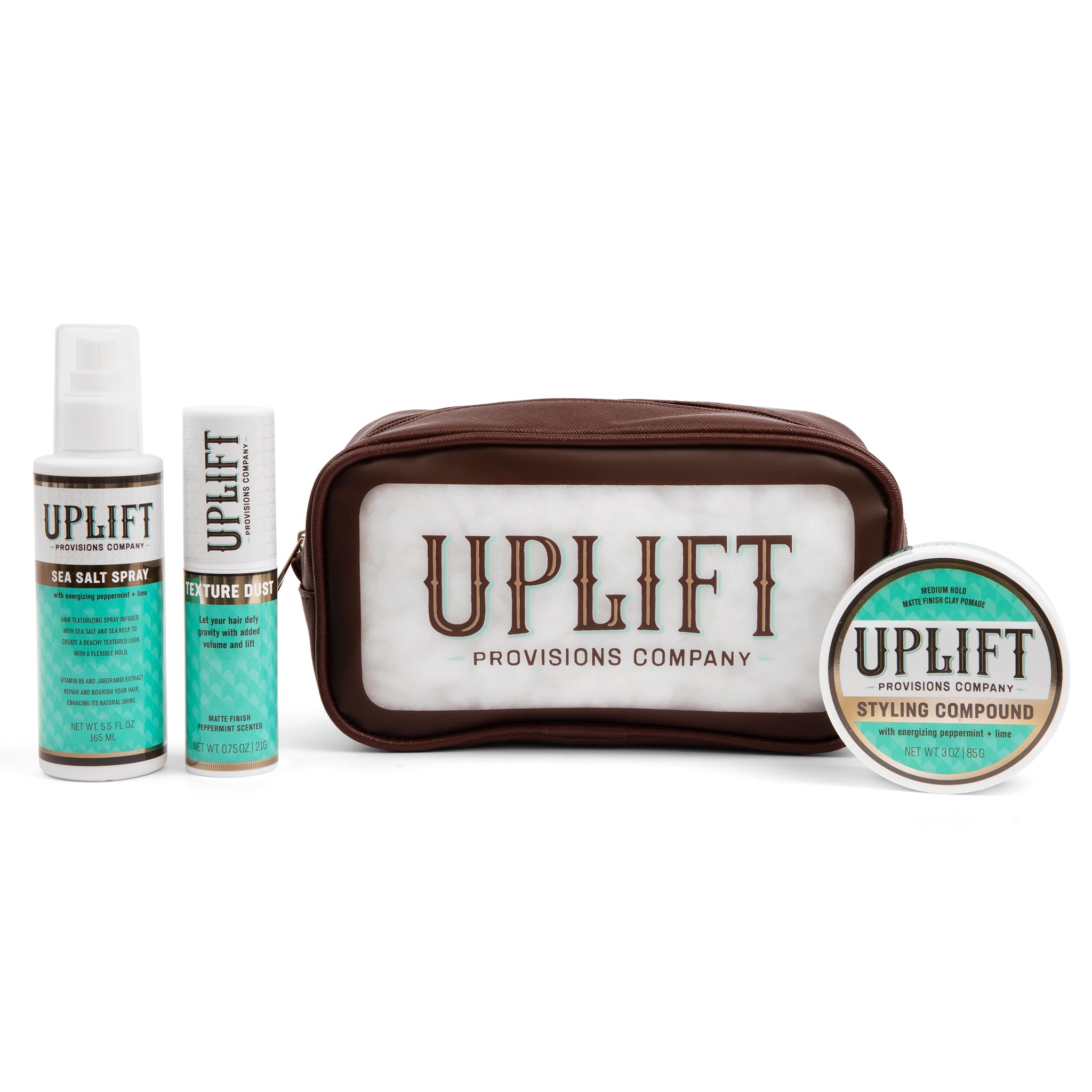 Uplift Provisions Company Trio of Hair Styling Products with a Natural Matte Finish Including Versatile Sea Salt Spray