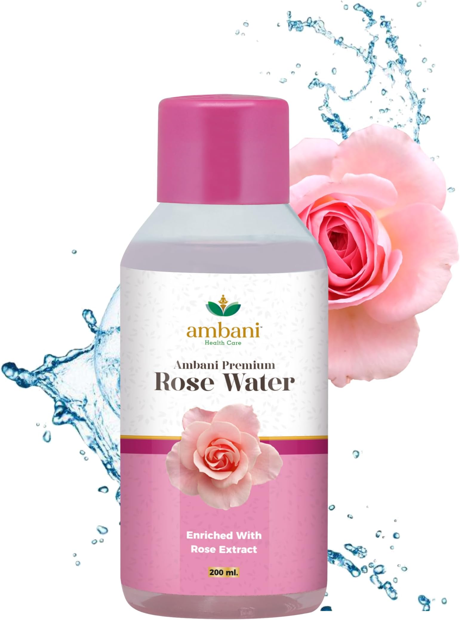 AMBANI HEALTH CARE Premium Rose Water I Natural Gulab Jal I for Skin, Face & Hair I Deep Hydration with Deshi Gulaab I Alcohol-Free I Cleanses, Hydrates & Moisturises Skin for Women & Men (200ML)