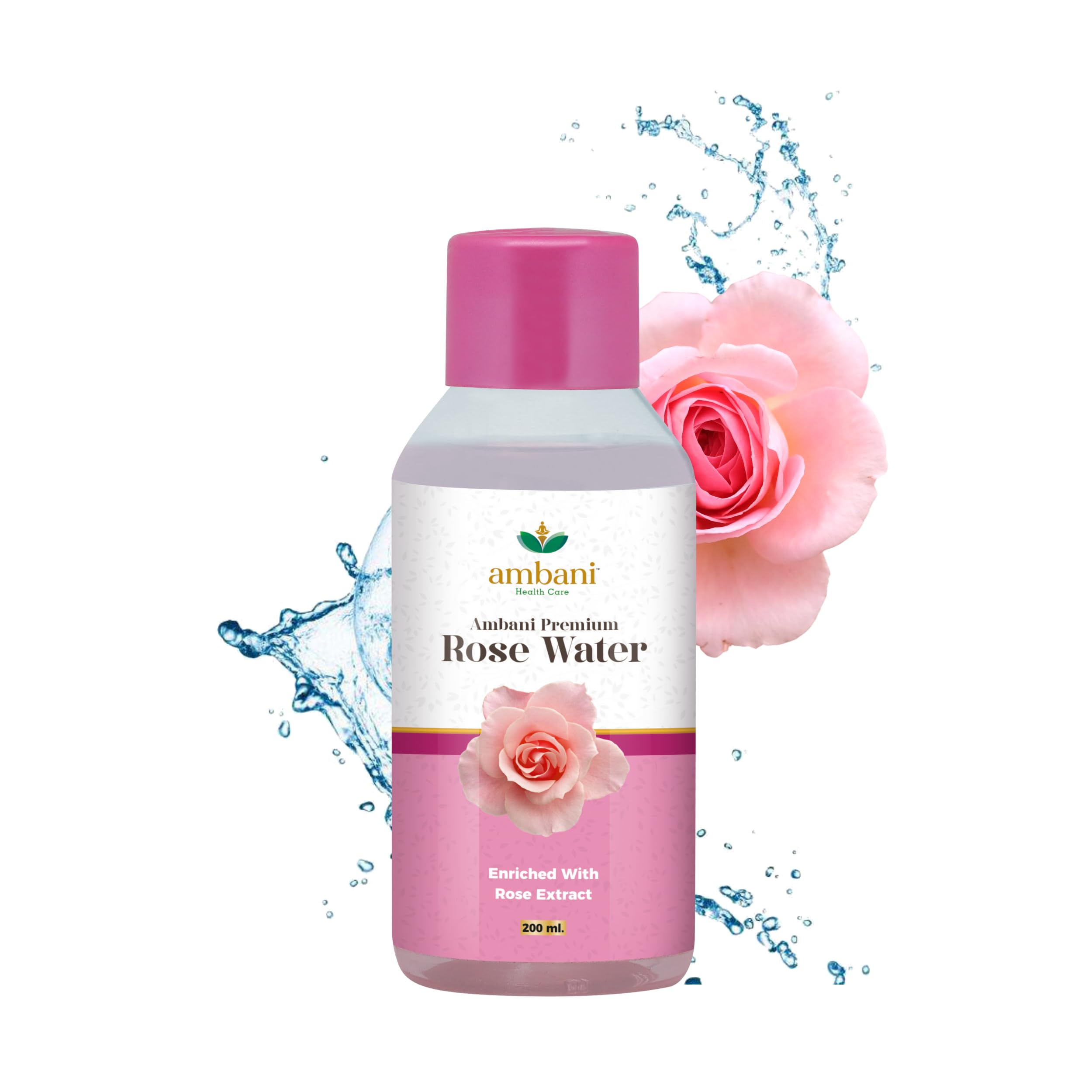 AMBANI HEALTH CARE Premium Rose Water I Natural Gulab Jal I for Skin, Face & Hair I Deep Hydration with Deshi Gulaab I Alcohol-Free I Cleanses, Hydrates & Moisturises Skin for Women & Men (200ML)