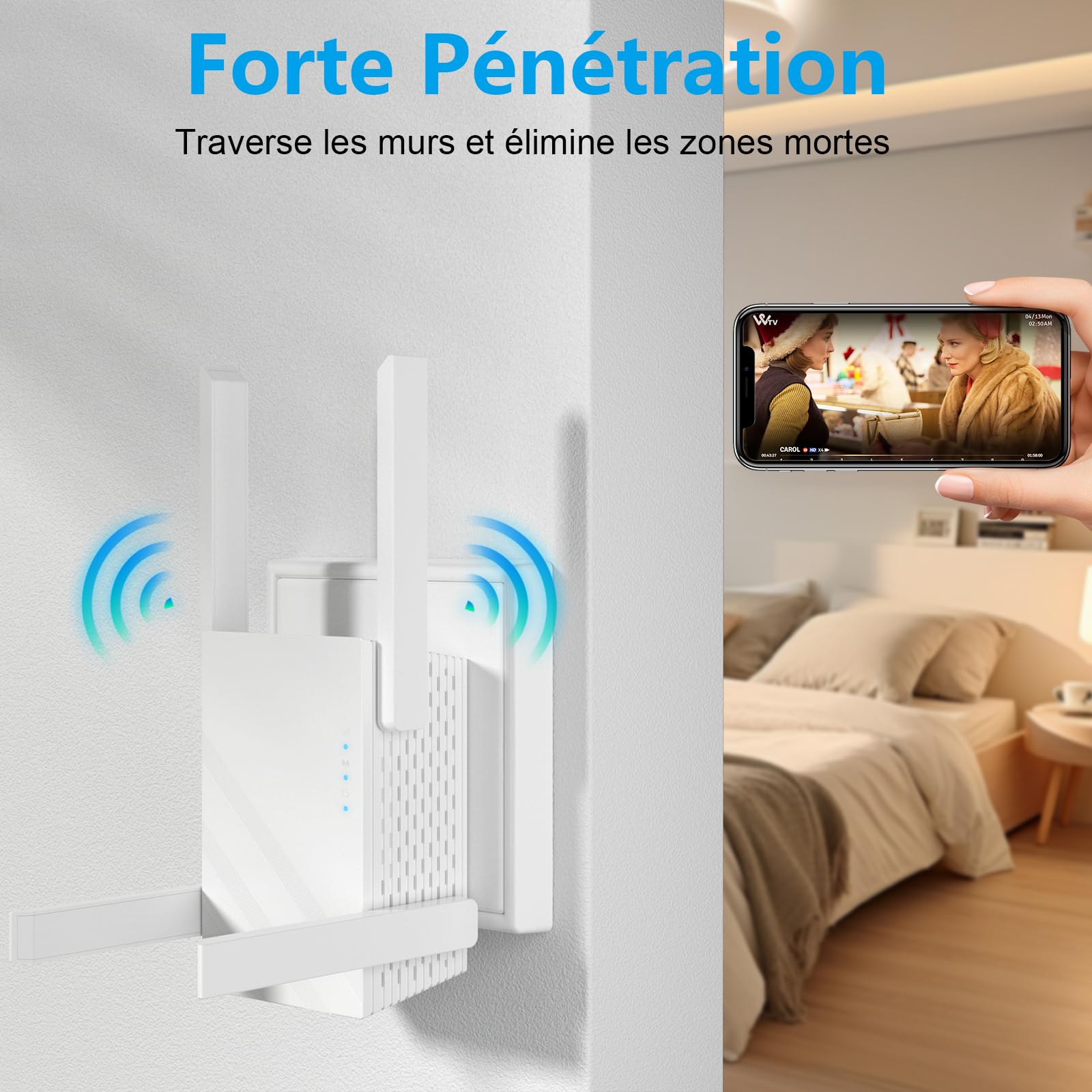 Répéteur WiFi, Amplificateur WiFi 2.4GHz Puissant Répéteur WiFi sans Fil, 4 Antennes, Port Ethernet, 300Mbps WiFi Extender Booster Compatible avec Toutes Les Box Internet, Augmente la Couverture - 4