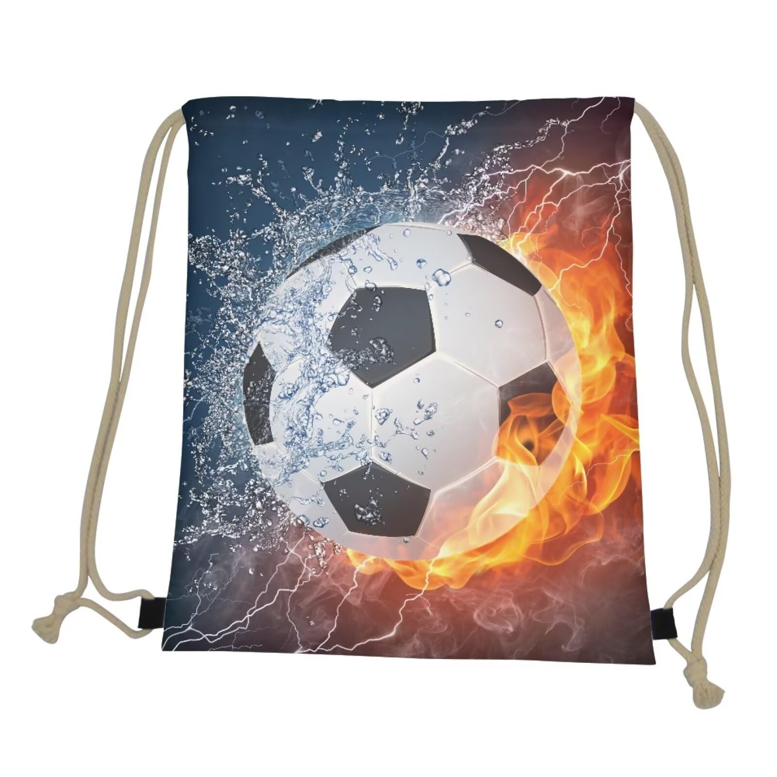COEQINE Burning Soccer Printed Drawstring Bag Casual Lightweight Gym Sackpack Drawstring Bag for Swimming Sport Yoga Bag for Teen Boys