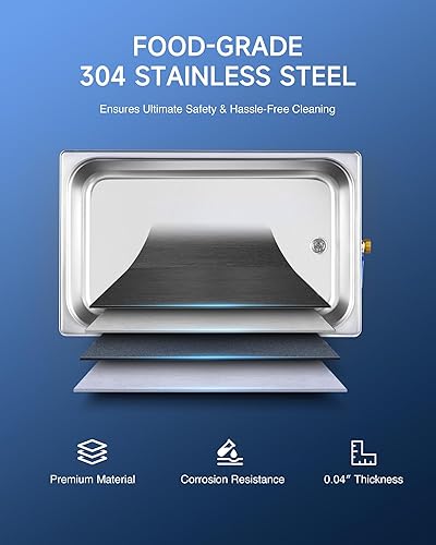 Miniatura 7 de CREWORKS Máquina de limpieza ultrasónica digital de 30 litros con calentador y temporizador, máquina de limpieza ultrasónica de acero inoxidable de