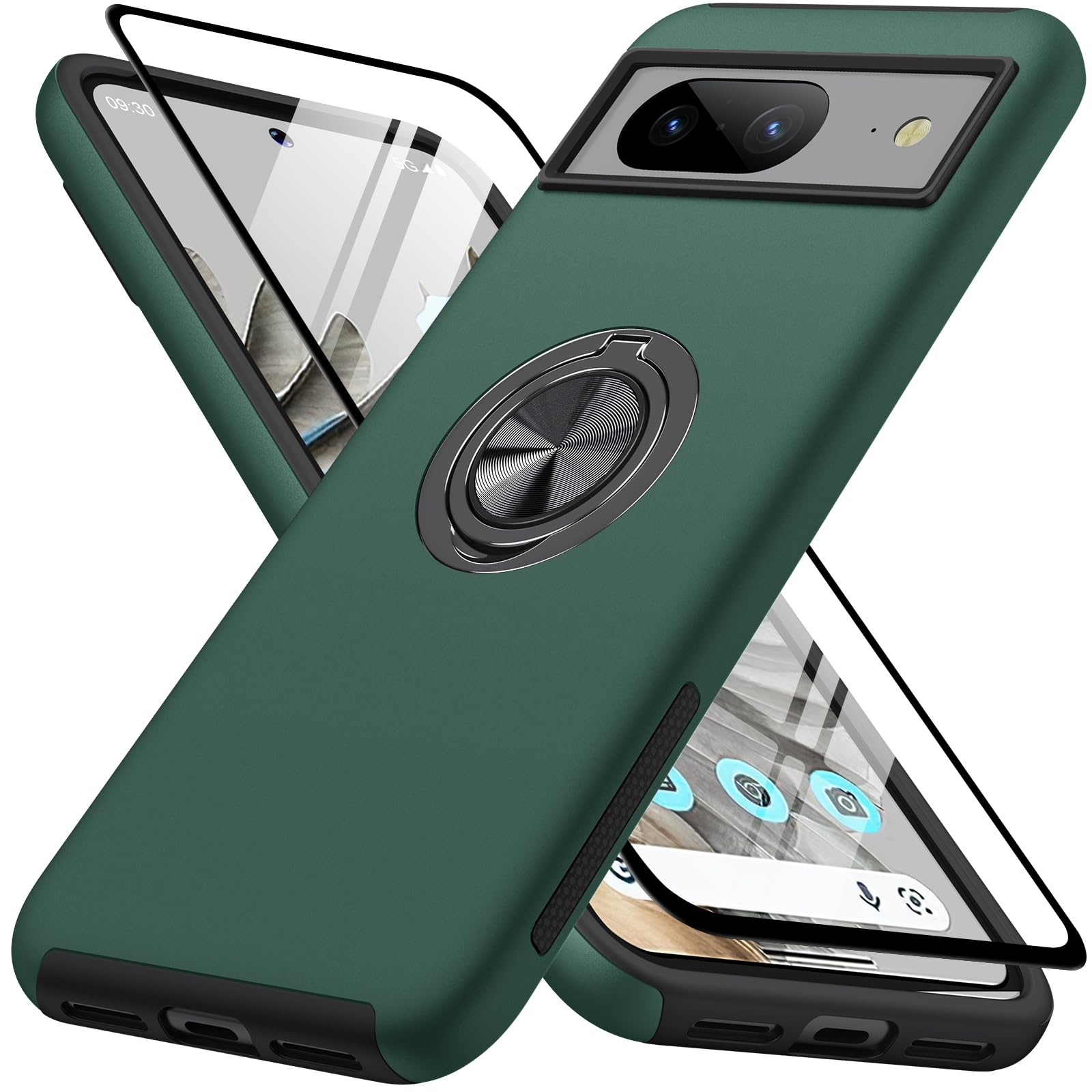 Custodia Google Pixel 8 Con Anello E Vetro Protettivo - AOUIA Blu (TPU+PC)
