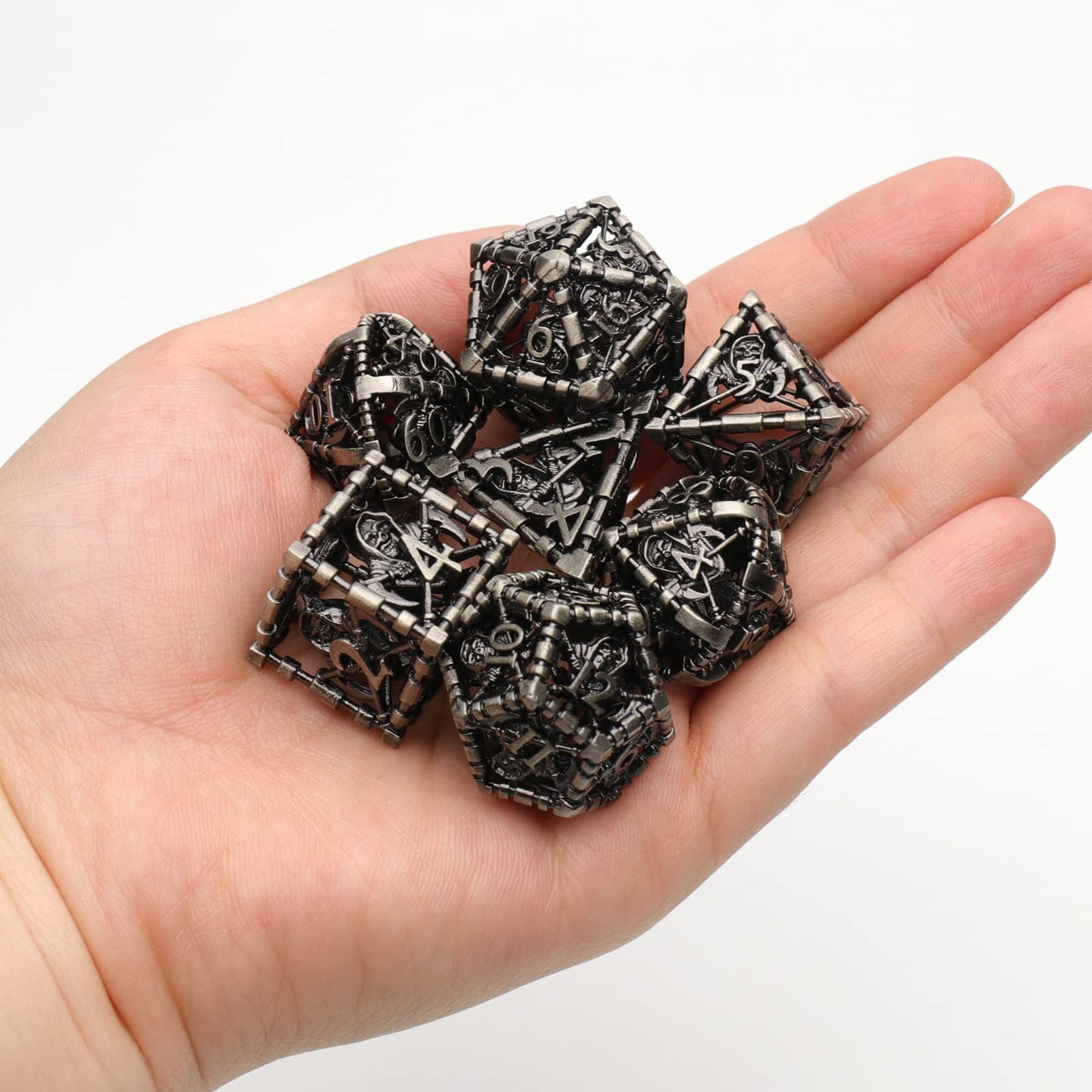 HNCCESG Hollow Grim Reaper Metal DND Dice Set - 7-Piece Polyhedral Set For Dungeons & Dragons