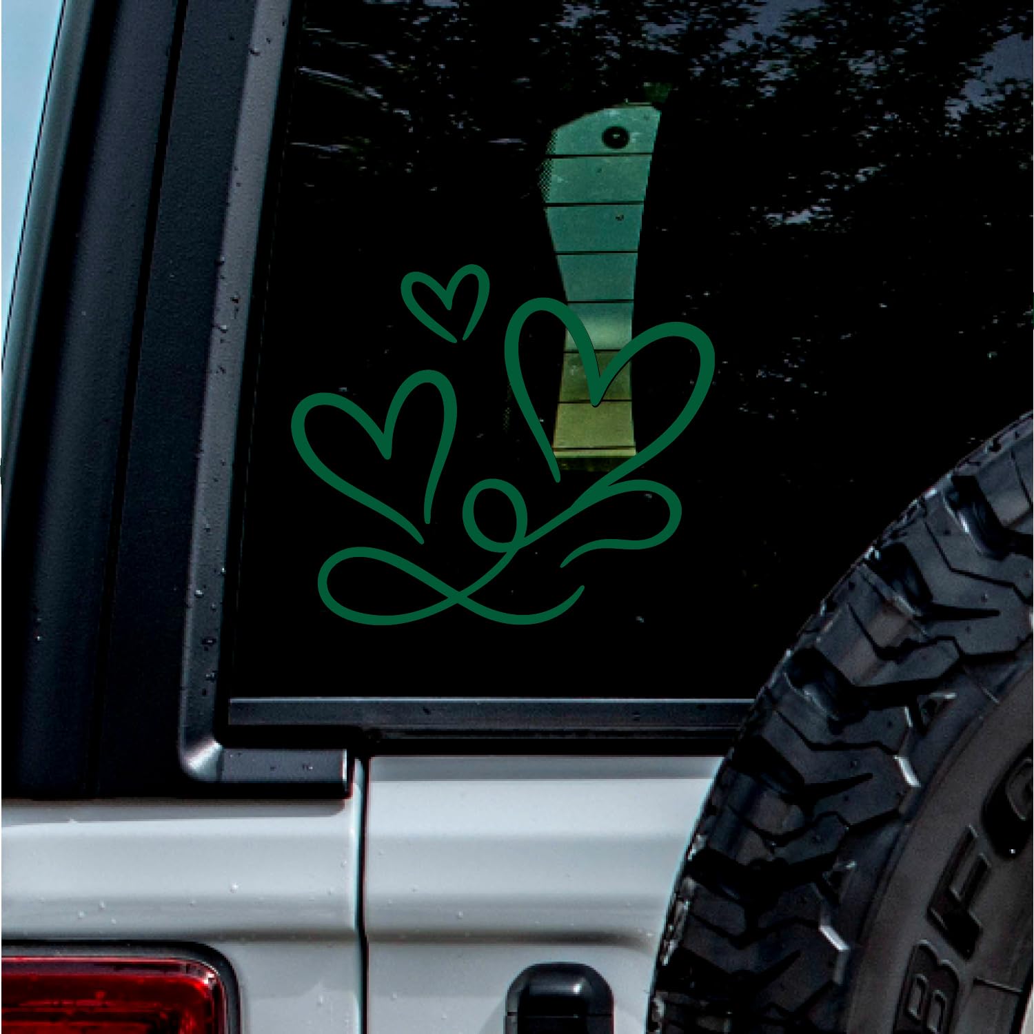 (2 Pcs Green 4.5'' x 3.8'') - No Background - Waterproof of 3 Hearts Silhouette Sticker Decal for Laptops, Water Bottles, Cars, Trucks, Wall Ideal Gift - 925VER1K15321GR