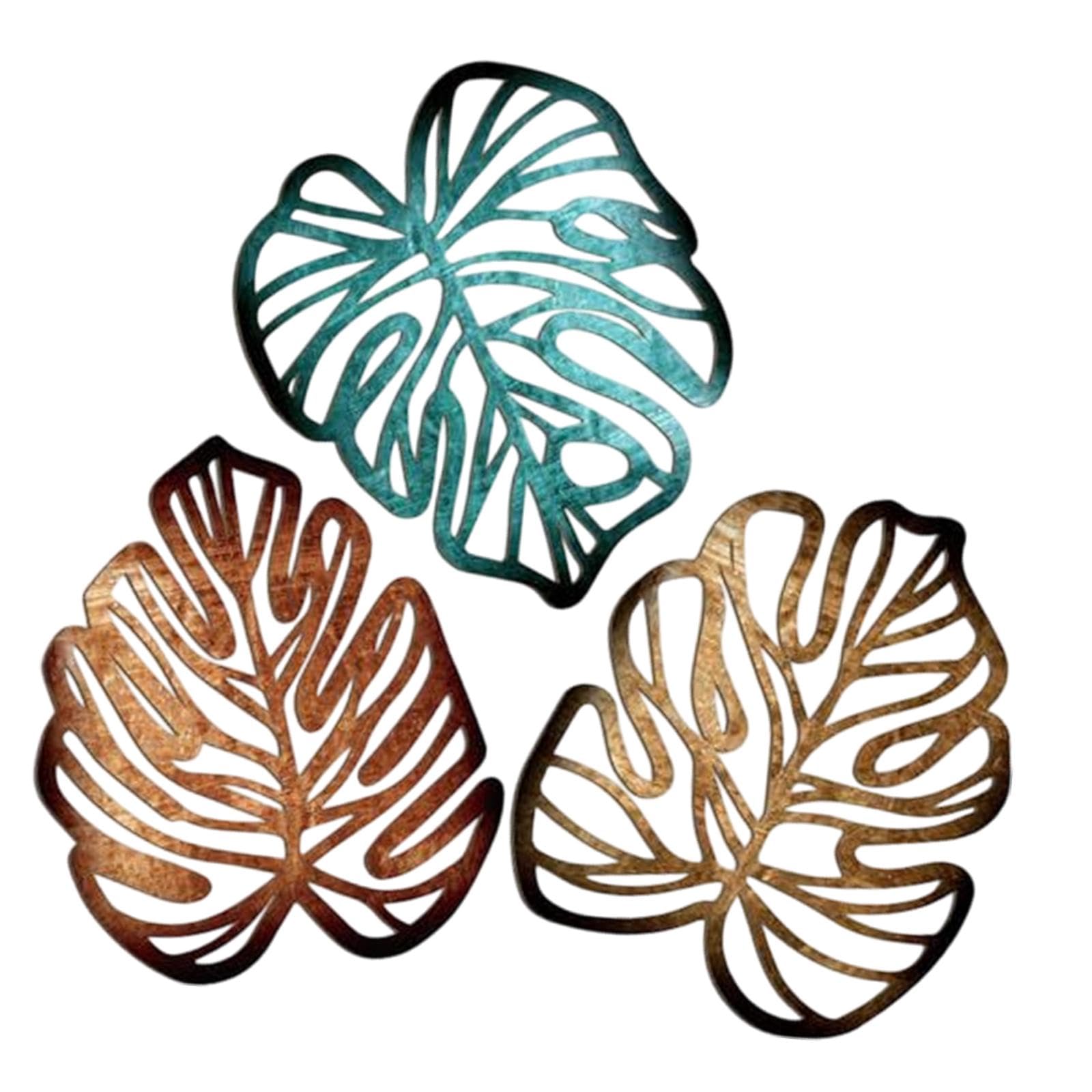 3 Pieces Palm Leaves Wood Wall Decor Artwork for Hallway Balcony Living Room Blue and Brown-image-39
