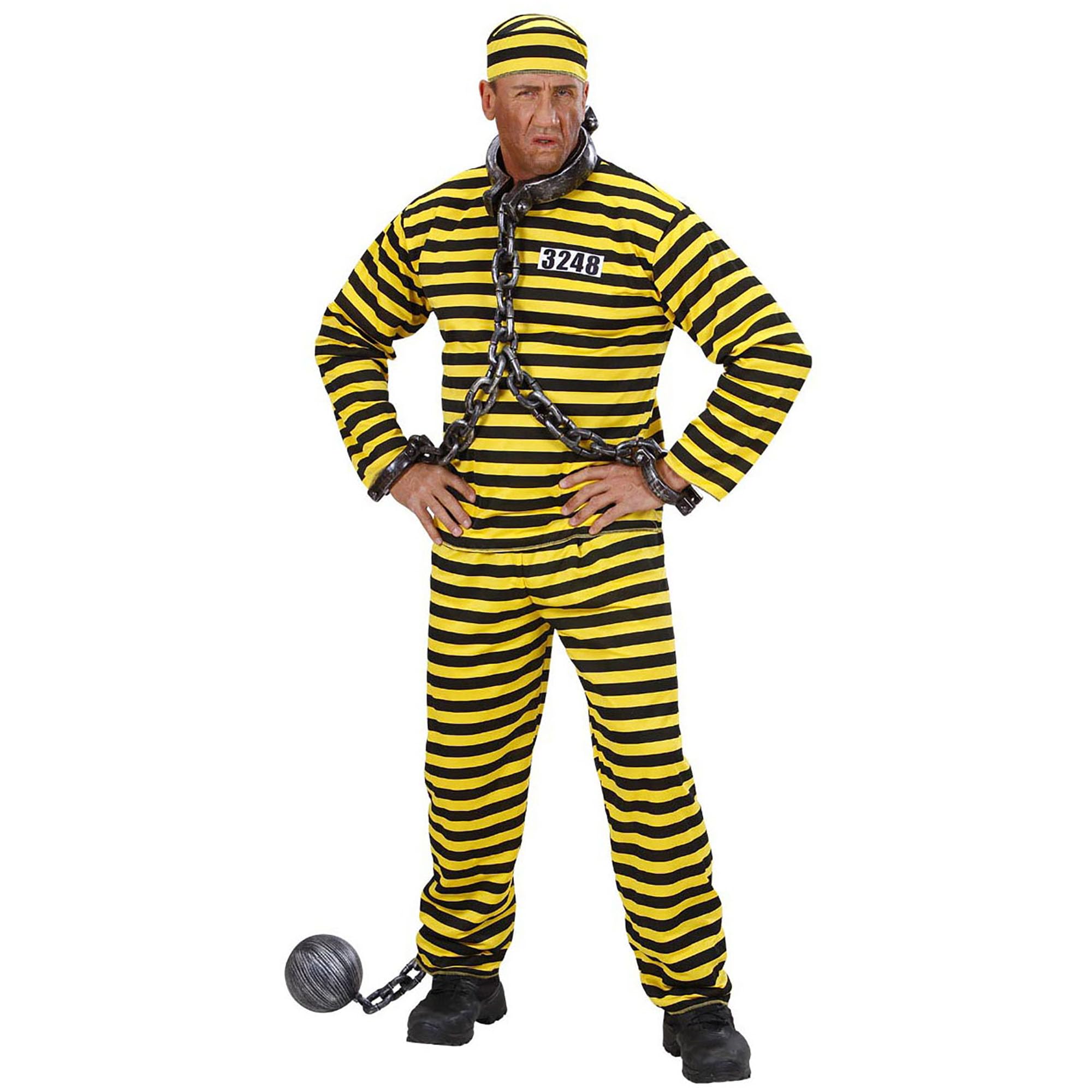 W WIDMANN MILANO Party Fashion - Costume de prisonnier pour homme | Costume de prisonnier 3 pièces comprenant un haut, un pantalon et une casquette, pour le carnaval ou une soirée à thème