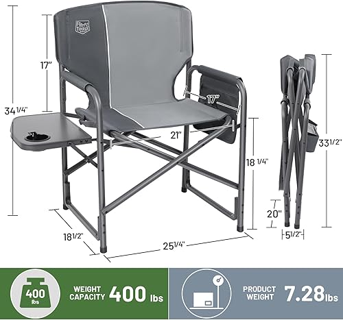 Miniatura 3 de Timber Ridge Silla de campamento de aluminio de gran tamaño, silla de directores portátil ligera con mesa auxiliar, bolsillo lateral desmontable