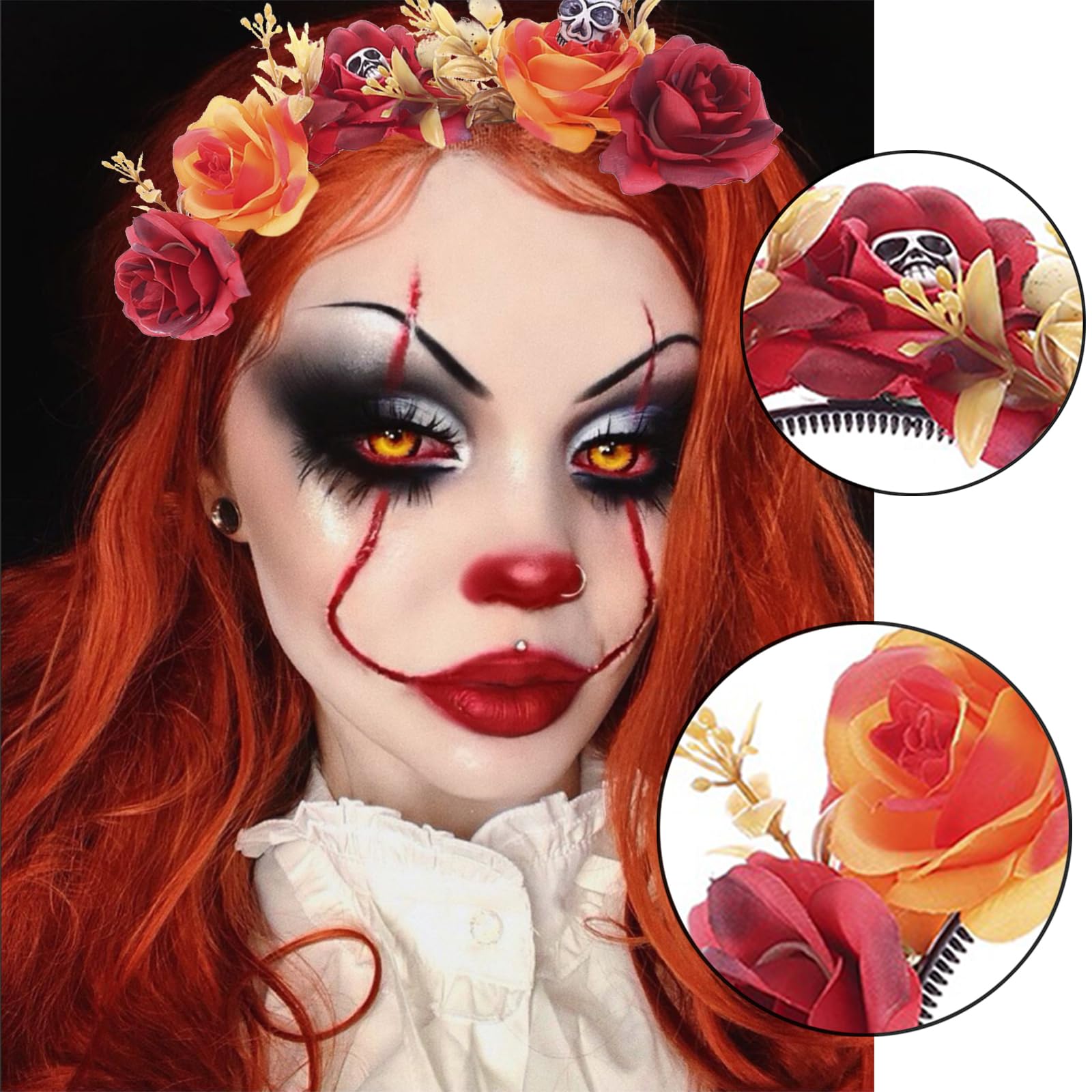 Amazon.com : Orange and Red Rose Skull Headband for Women  display picture 1