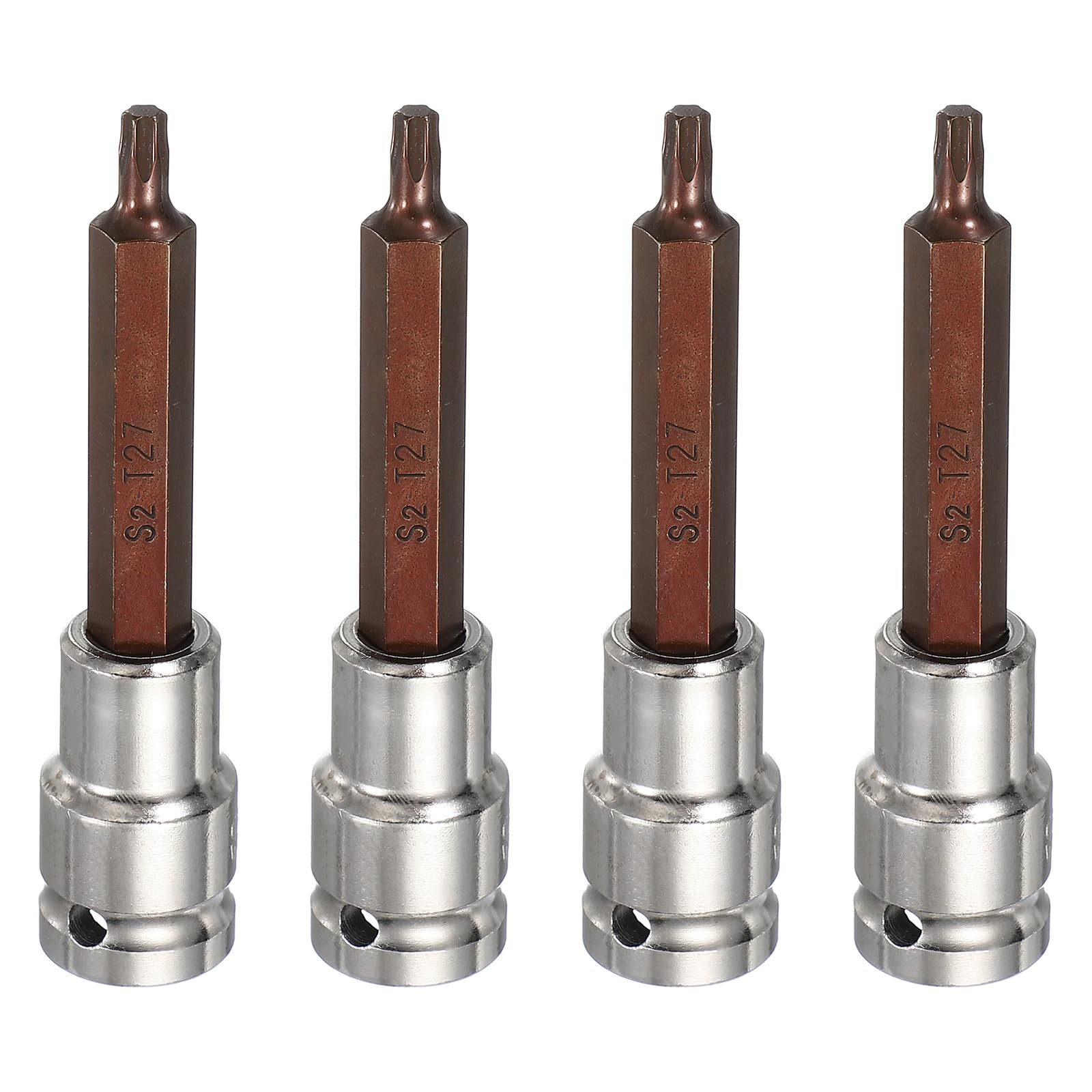 sourcing map 4Pcs Torx Bit Socket 1/2" Drive T27 S2 Steel 6 Point Head Long Screwdriver Drill Bits CR-V Steel Socket Adapter for Home Auto Axle Hex Nuts Bolts Repair
