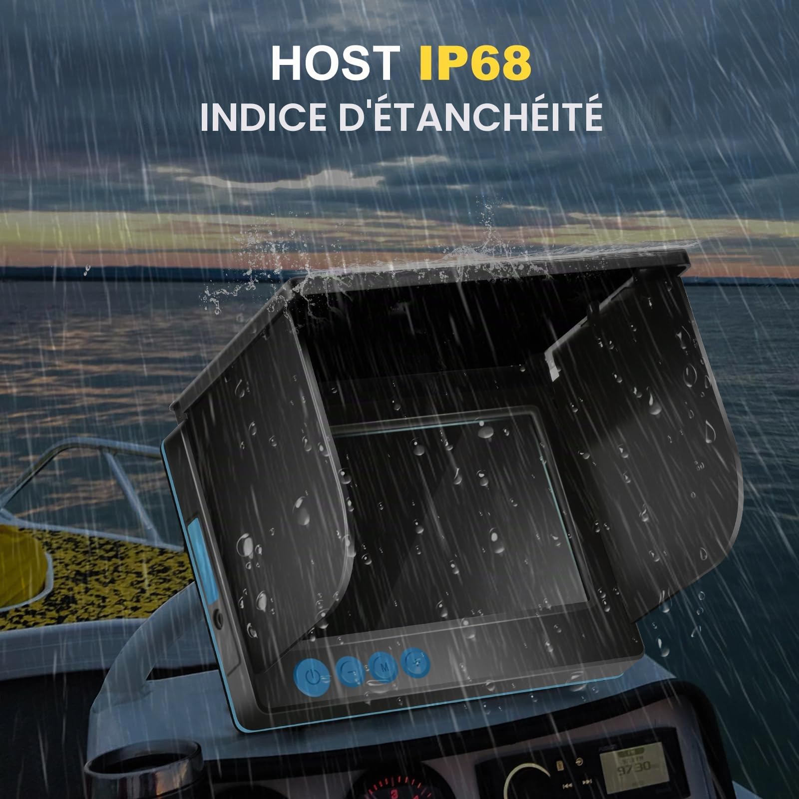 Fish Finder Sondeur Bateau, Caméra sous-marine avec écran IPS de 5 pouces, vision nocturne infrarouge, grand angle, hôte IP65, étanche, pour glace, rivière et bateau